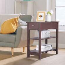 24'' Narrow Side Table Slim End Table With Drawer And Shelves For Small Space