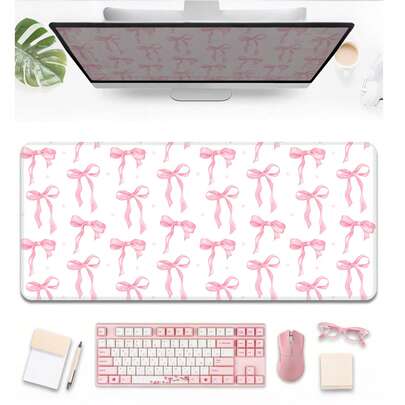 Queen Pink Bow Mouse Pad Kawaii Mouse Pad Academic Fashion Computer Desk Pad Is Suitable For Laptop Non-Slip Rubber Base Pad Office Accessories Decorative Edge Lock Edge Desk Pad