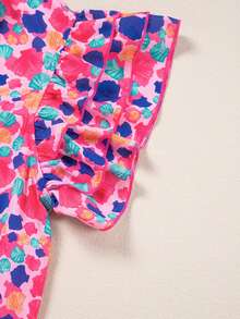 Acelitt Women's Abstract Shell Print Ruffle Sleeve V-Neck Blouse - Multicolor - View 10