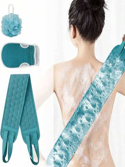 3pcs Exfoliating Bath Strap & Strip & Foaming Net Ball Set, 3 In 1 Back Bath Scrubbing, Body Cleaning Washcloth, Soft Bath Glove, Shower Ball, Exfoliating Skin Towel Bath Tools Set For Back Rubbing, Deep Body Cleansing, Shower Scrubber Tools For Home Bathroom, Bathroom Accessories