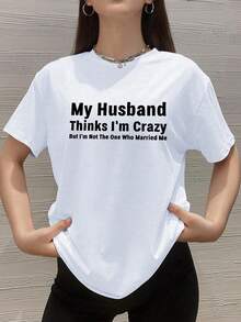My Husband Married Crazy Women's Plus Size Sports Short Sleeve T-Shirt - trắng - Xem 1