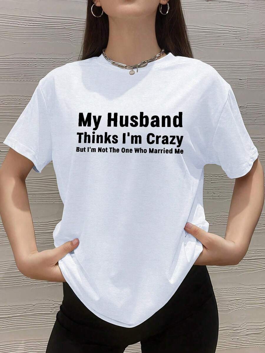 My Husband Married Crazy Women's Plus Size Sports Short Sleeve T-Shirt - trắng - Xem 1
