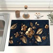 1pc Floral Print Drainage Mat/Absorbent Mat/Drying Mat For Coffee Makers, Dishes - Polyester Tabletop Protective Mat For Kitchen Counter Decoration, Home Bar And Dining Table