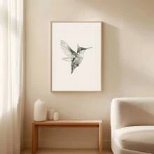 1pc Framed/Unframed Hummingbird Sketch Vintage Poster Canvas Print Neutral Minimalist Antique Bird Wall Art Cottagecore Retro Painting For For Dorm,Apartment,Living Room,Bedroom,Modern Home Decoration