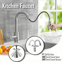360° Kitchen Sink Mixer Taps Pull Out Spout Spray Single Lever Modern Mono Tap - Silver - View 6