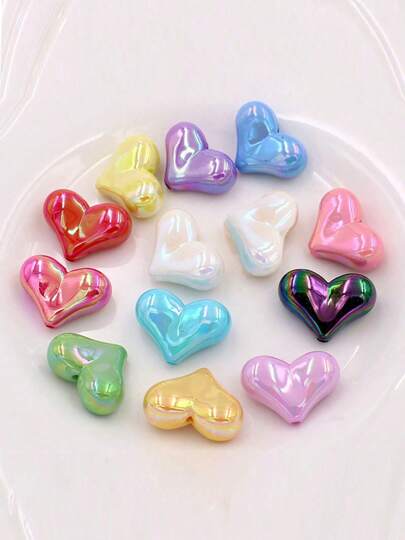 50pcs Mixed Color Heart Beads, 2.5mm Hole Dia, Suitable For DIY Bracelets, Phone Chains, Jewelry Making, Necklaces, Earrings, Keychains, DIY Crafts