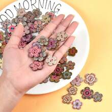 100 pièces Boutons en bois vintage fleuris, couleurs mélangées, 2 trous boutons décoratifs, idéal pour la couture, les vêtements, les pull-overs, le tricot, le scrapbooking, les projets faits main et les accessoires DIY (couleurs mélangées envoyées au hasard)