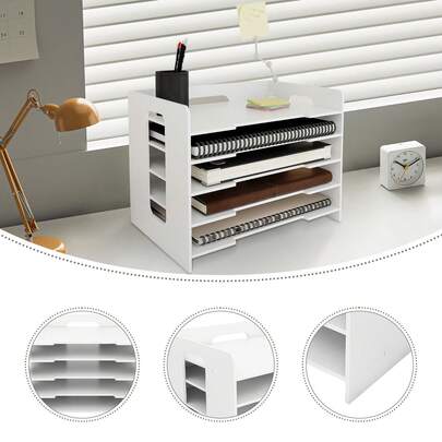 File Rack-A4 Desktop Organizer 33.5*25.5*28cm, 5 Tier Tray Stackable File Tray A4 Paper Tray Organiser File Storage Desktop Organiser A4 Paper Tray for Home/Office/School
