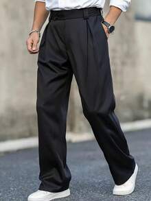 Men's Thin Black Pleated Straight-Leg Suit Pants, Spring/Autumn - Black - View 3