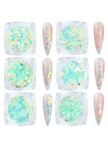 1/6Pcs Glow In The Dark Heart Star Moon Nail Glitter Sequins Decorations Luminous Butterfly Flakes For Holiday Party Nail Salon Nail Supplies Accessories Nails Nail Charms Nail Gems - Multicolor - View 5