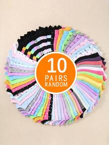 10 Pairs Random Spring/Summer Japanese Simple Solid Color Low Cut Casual Short Socks