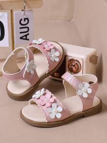 Girls' Sweet Floral Faux Pearl Sandals, Summer New Soft Sole Princess Shoes, Versatile Open Toe Toddler Walking Shoes - Pink - View 6