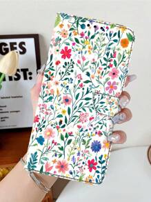 GLANDOTU For Galaxy Colourful Flower 3D Colourful Creative Bi-Fold PU Leather Flip Case With Card Slot Anti-Theft Brush Holder Wallet With Lanyard