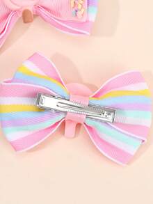 2pcs/Set Girls' Pink Satin Hair Clips - Pink Lollipop Pendant And Rainbow Stripes, Cute Hair Clips Suitable For Girls, Teens, Birthdays, Summer Party Accessories, Teen Hair Accessories, Also Suitable For Daily Wear - Multicolor - View 3