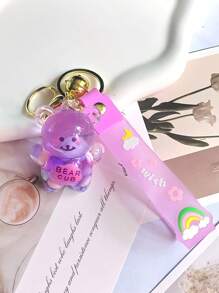 1 pièce Porte-clés créatif en forme d'ours bonbon jelly avec cloche, porte-clés mignon rempli de liquide, convient pour un usage quotidien ou comme cadeau de couple, accessoire de voiture, charm de sac, sac à dos pour l'école
