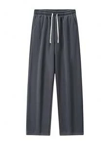 Blueplus Simple Style Drawstring Casual Pants, Breathable Fabric, Straight Trouser Legs, Comfortable And Loose, Suitable For Outdoor Sports And Fitness Or Home Wear In Spring, Summer And Autumn - Màu xám đen - Xem 3