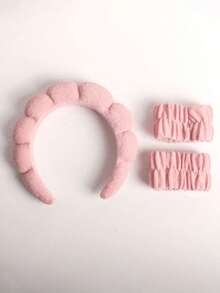 3pcs/Set Cloud Shaped Sponge Hair Scrunchies - Includes Headband, Wrist Band, Skin-Friendly Material Suitable For Makeup, Skincare, Outdoor Use - Multicolor - View 9