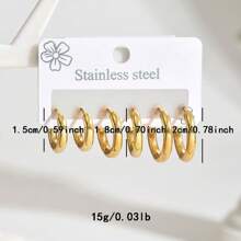 Set de 6 piezas Pendientes de aro elegantes de circonita, de acero inoxidable, adecuados para uso diario