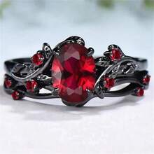 2Pcs/Set Fashion Black Color Red Rhinestone Zirconia Rings For Women Full Crystal Rings Wedding Engagement Jewelry Gifts - Multicolor - View 11