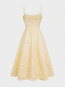 Floreya Summer Wedding Elegant Solid Color French High-End Elegant Light Formal Dress, Waist-Defined Slim Fit Sleeveless Midi Dress, Yellow Dress - Yellow - View 4