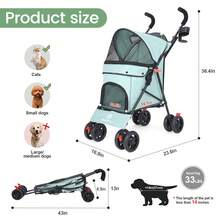 Wedyvko 4-Wheel Pet Stroller For Small/Medium Dogs & Cats, Lightweight Foldable Dog Carrier For Jogging/Travel/Mall, Breathable Mesh Puppy Stroller With Storage Basket & Cup Holder - 藍綠色 - 查看 5