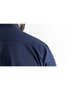 Áo sơ mi tay ngắn màu xanh navy công sở cỡ lớn cho nam, màu trơn, đa năng - Màu xanh hải quân - Xem 4