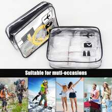 1 pieza Bolsa de tocador negra y transparente portátil, Estuche de viaje, Bolsa cosmética impermeable para avión, Bolso de viaje para hombres y mujeres para vacaciones, negocios, playa de verano, accesorios de viaje, suministros para graduación y regreso a la escuela
