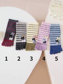 1/2/3/5 pares de calcetines separadores de dedos de los pies con diseño de rayas y gatos de colores, divertidos y lindos para mujer