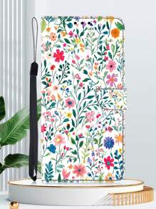 GLANDOTU For Galaxy Colourful Flower 3D Colourful Creative Bi-Fold PU Leather Flip Case With Card Slot Anti-Theft Brush Holder Wallet With Lanyard