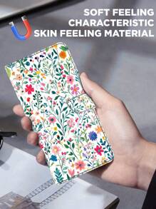 GLANDOTU For Galaxy Colourful Flower 3D Colourful Creative Bi-Fold PU Leather Flip Case With Card Slot Anti-Theft Brush Holder Wallet With Lanyard