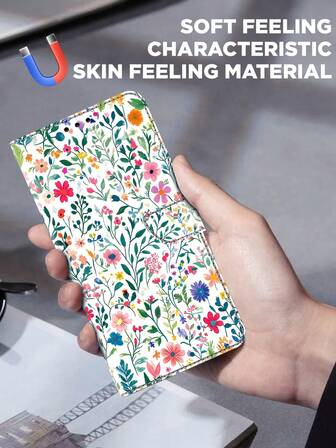 GLANDOTU Galaxy Kleurrijke Bloem 3D Creatieve Dubbelgevouwen Flip Cover Hoes PU met Kaartvakjes, Anti-diefstal, Borstelhouder en Draagkoord