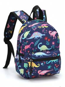 13.7" (35cm) Children's Backpack With Sports Ball & Dinosaur Patterns, Suitable For Daycare & Preschool, Padded Back & Adjustable Shoulder Straps, Great For School & Daily Use, Fashionable Backpack