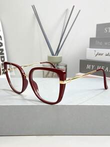 Novos Óculos de Moda Vintage com Lentes Planas Bicolores Estilo Olho de Gato Minimalista de Metal, Adequados para Mulheres, Homens, Uso Diário, Festa, Estilo de Rua, Casual ao Ar Livre, Personalizado