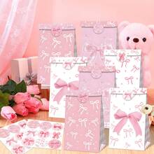 粉色 12 个装纸质派对礼品袋 - 生日单身新娘订婚派对装饰带贴纸，无需电力（额外 4/8/12 个蝴蝶结手提包可供选择）