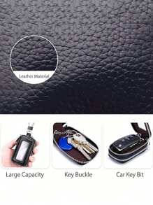 1 pieza Bolsa portátil y a la moda para llaves de coche de PU, estuche para llaves de gran capacidad con doble capa, de colgar en la cintura, con cremallera universal, bolsa para llaves para hombres y mujeres con llavero y cadena, regalo de Navidad, regalo perfecto para el Día del Maestro, San Valentín, cumpleaños, Navidad y cualquier ocasión especial, mini billetera.