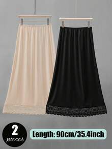 3 Pieces/2 Pieces Solid Color Length 35.4 Inches/31.5 Inches/27.6 Inches/23.6 Inches Multi Color Multi Specification Medium Long Lace Lace Lace Design Anti Glare Soft Anti-Static Inner Lining Half Waist Skirt Underskirt A-Line Hip Wrap Skirt, Suitable For Wearing In Spring, Summer And Autumn, Can Be Paired With Long Skirt To Prevent Glare. - Multicolor - View 32