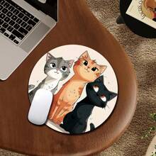 1pc Cute Cat Pattern Circular Mouse Pad With Slip-Resistant Rubber Base, Suitable For Office, Home, Study And Gaming For Boys And Girls