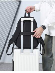 Oxford Cloth Backpack, Wrinkle Resistant , Large Capacity Travel Backpack, Fits On Luggage Handle - Black - View 4