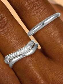 Tsnamer 3pcs/Set Everyday Stackable Rings Set Thumb Engagement Wedding Bands Rings For Women Girls Daily Jewelry Gifts - Ring - View 12