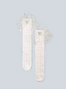 2 Pairs Girls' Breathable Mesh Long Tube Socks, Spring/Summer - Multicolor - View 4