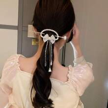 Vintage Rose Tassel Bow Tassel Hairpin Hair Clip Luxury Rhinestone Pearl Red Rose Hairpin Long Fringed Tassel Hair Accessories Hair Bun Hair Bun Maker Bun Hair Piece Hair Styling Pins