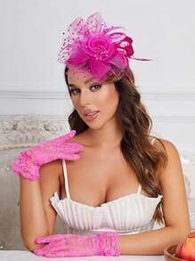 3pcs Fascinator With Lace Gloves Feather Tea Party Hat For Horse Racing Flower Kentucky Derby Hat For Women&Girls Mother's Day Gift.