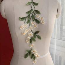 1 对绿色雏菊蕾丝花贴花，13*34 厘米，婚纱装饰用品 - 綠色 - 查看 5