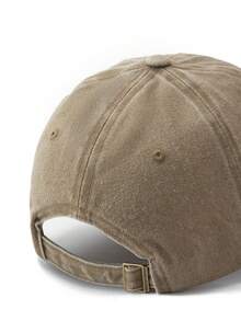 1pc Unisex Light Gray Fabric Label Outdoor Fashion Adjustable Washed Baseball Cap - Khaki - View 3