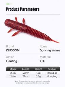 Kingdom Fishing Lures 60mm 75mm 1.7g 2.7g Soft Bait Floating TPE Soft Lure Fishing Tackle 12pcs 10pcs Swimbaits Artificial Baits Wobblers Soft Worm - Multicolor - View 3