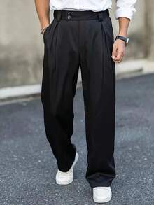 Men's Thin Black Pleated Straight-Leg Suit Pants, Spring/Autumn - Black - View 1