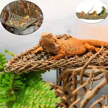 1pc Reptile Hammock Climbing Toy,Linen Reptile Hammock, Comfortable Lizard Lounger Climbing Toy, For Bearded Dragons And Other Reptiles, With Hermit Crab And Small Animal Hanging Bed,Natural Rattan Woven Hammock Mat For Reptiles And Small Pets