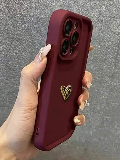 Cute Luxury 3D Golden Heart Soft Protective Phone Case, Compatible With IPhone 16, 16 ProMax, 16 Pro, 16 Plus, XR, 15, 14 Pro Max, 12, 13 Pro, 11, Anti-Fall Candy Shell Waterproof Shockproof Scratch Resistant