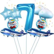 Blue Airplane Number 1-9 Themed Balloons For Movie, Flight, Birthday Party, Festival Decoration