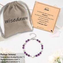 Pulseras de cuentas para mujer, elegantes joyas ajustables con forma de corazón, regalo para el Día de la Madre con tarjeta. - Morado - Ver 4